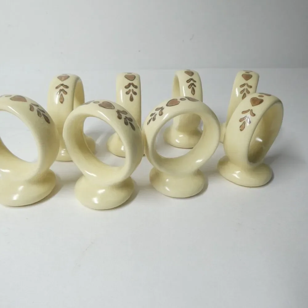 Pfaltzgraff Village Set of 8 Napkin Rings Vintage Brown Floral Stoneware